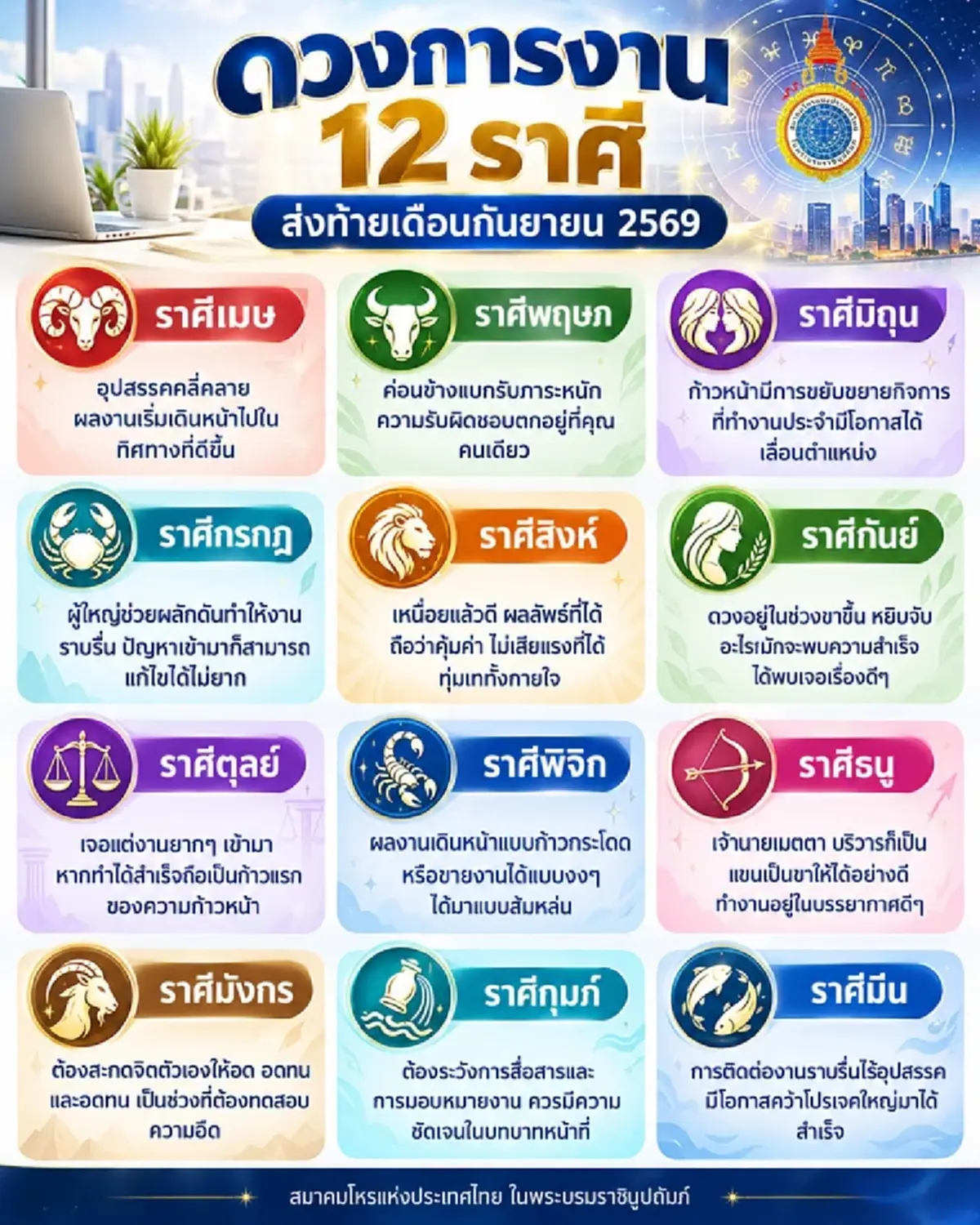 เช็กดวงการงาน 12 ราศี ส่งท้าย ก.ย. 69 พบราศีดวงอยู่ในช่วงขาขึ้น