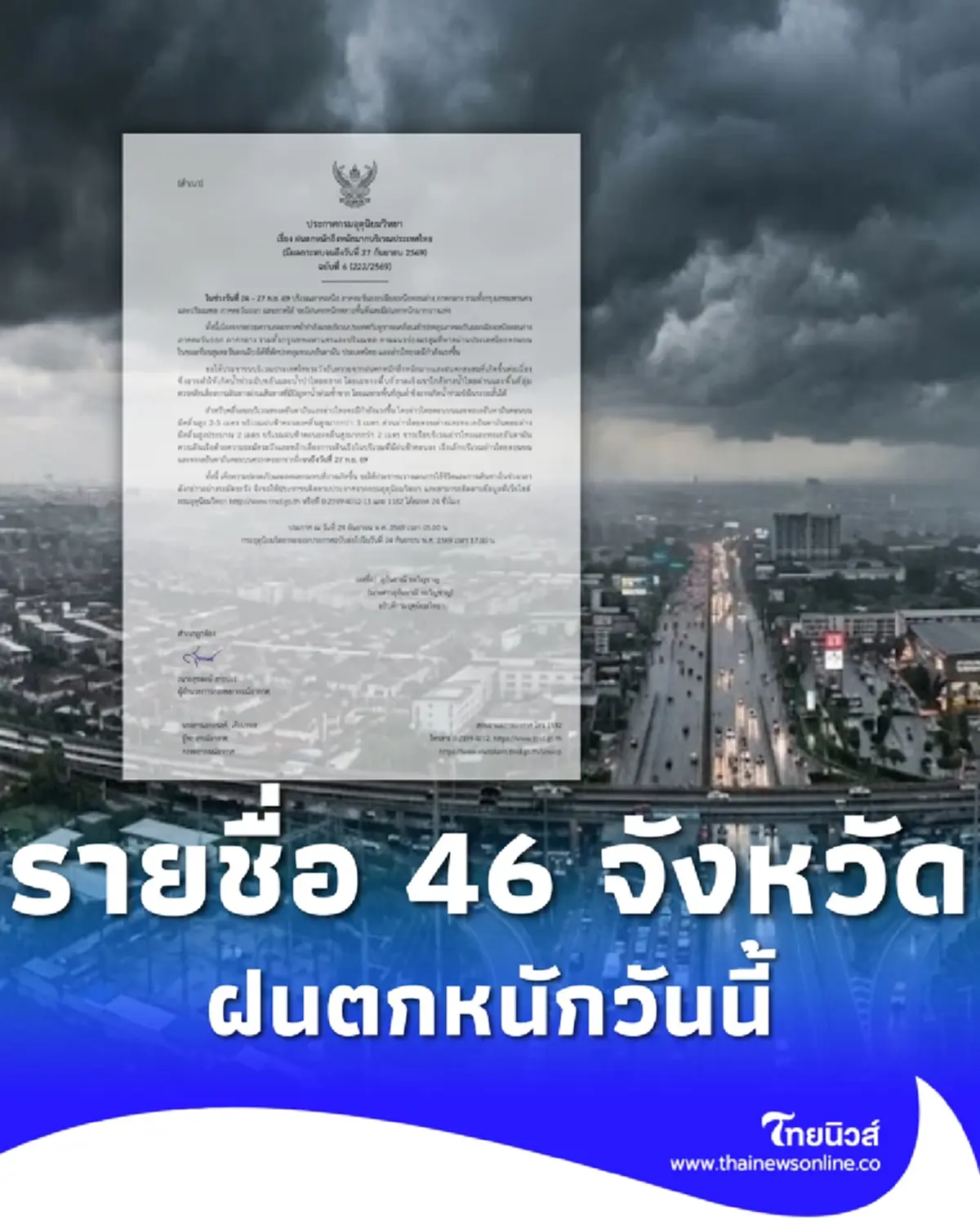 เตือน ฉ.6 ฝนตกหนักถึงหนักมากหลายพื้นที่ 46 จังหวัด โดนเต็ม ๆ วันนี้