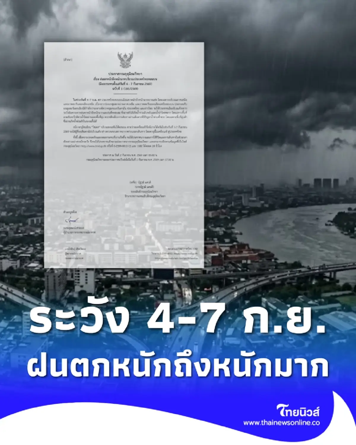 ประกาศ ฉ.1 ฝนตกหนักถึงหนักมาก 4-7 ก.ย. เช็กรายชื่อจังหวัดเจอเต็ม ๆ