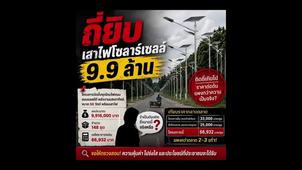 จี้สอบเสาไฟโซลาร์เซลล์ถี่ยิบ 9.9 ล้าน! นายกฯ ยันมีประโยชน์