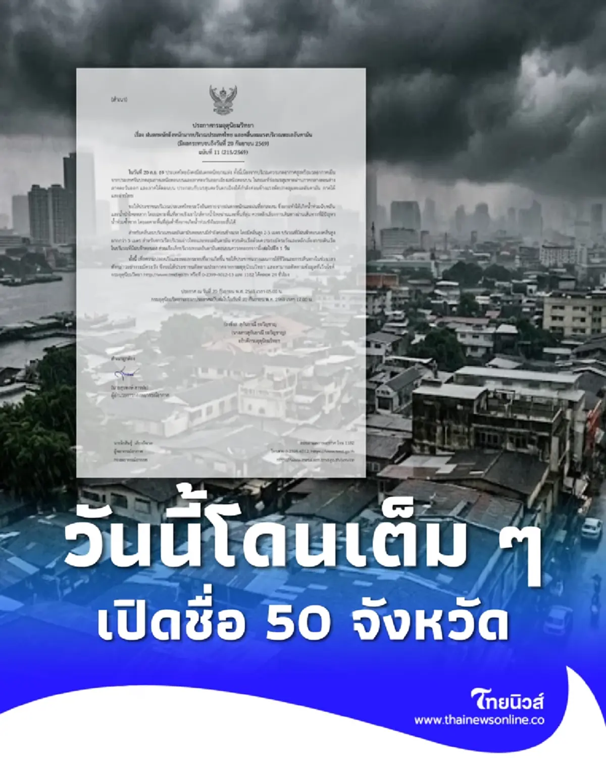 เตือนด่วน ฉ.11 รับมือวันนี้ฝนตกหนักถึงหนักมาก 50 จังหวัด โดนเต็ม ๆ