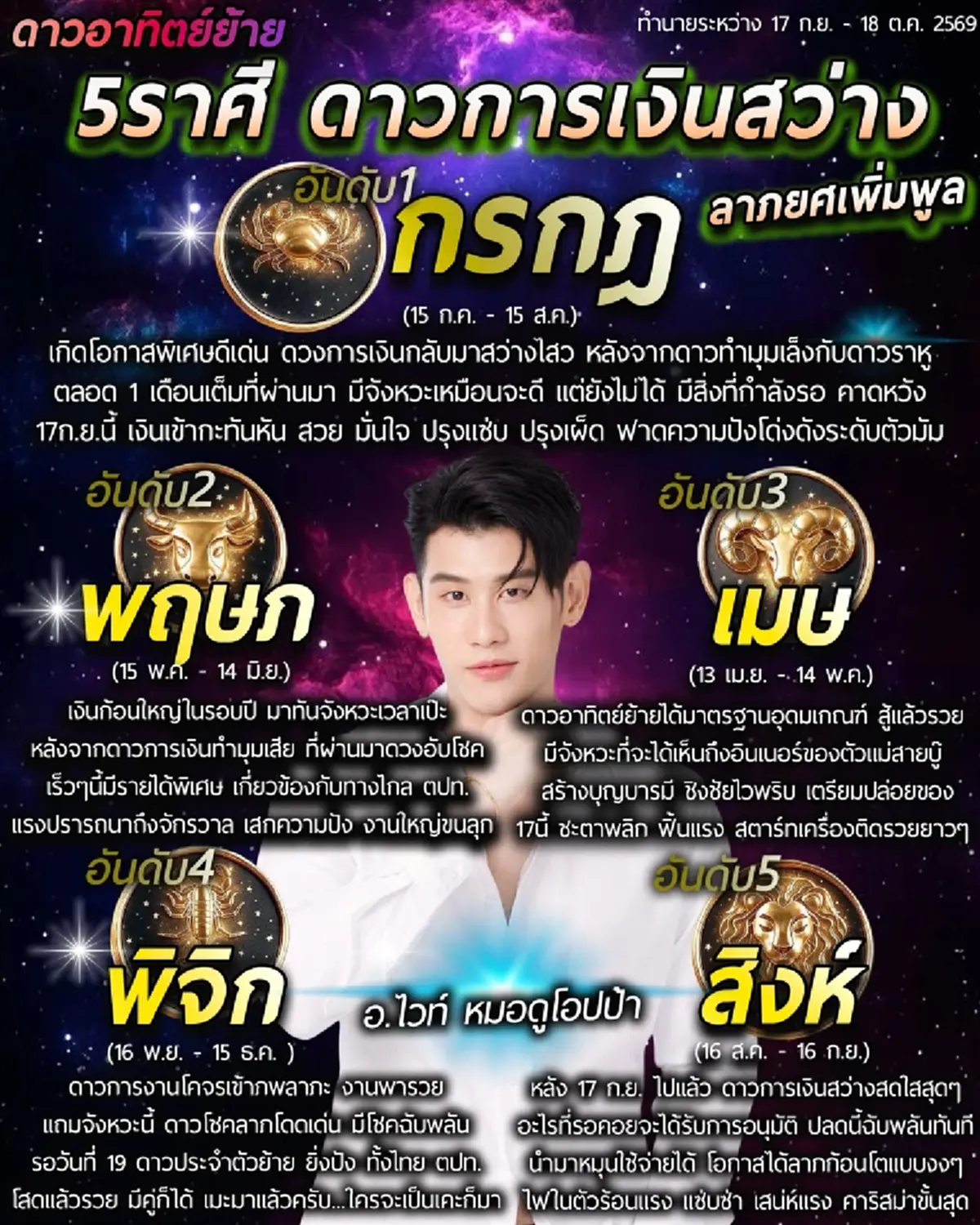ดาวอาทิตย์ย้าย 17 ก.ย. 5 ราศี ชะตาฟื้นแรง เงินก้อนใหญ่ในรอบปี
