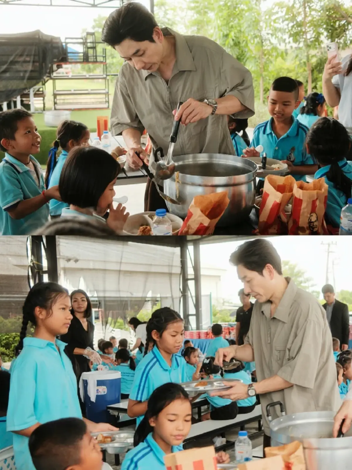 “บอย-เจี๊ยบ” ยก “รถกับข้าว” จัดมื้อพิเศษ-ควักเงินซ่อมอาคารเรียน