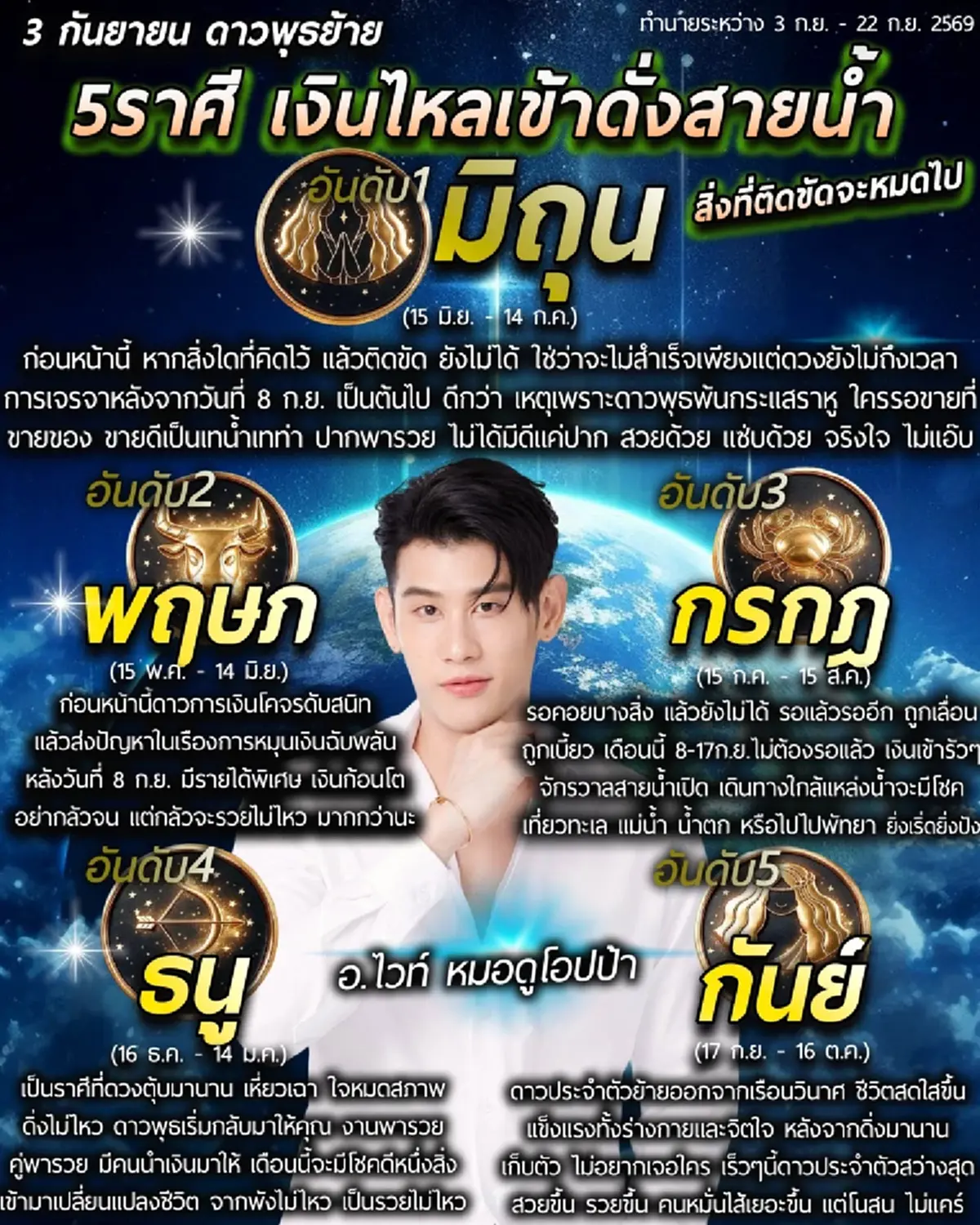 ดาวพุธย้าย 3 ก.ย. 5 ราศี ดวงพ้นเรือนวินาศ เงินไหลเข้ารัว ๆ