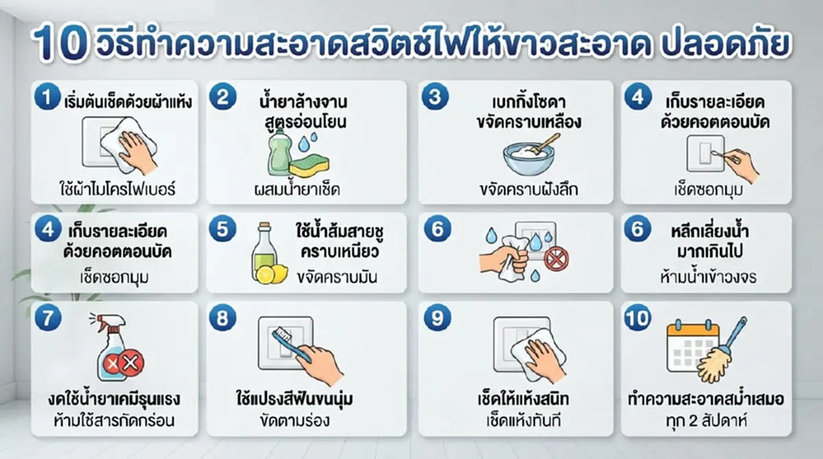  สวิตช์ไฟเหลืองหมองคล้ำ  เปิด 10 วิธีกู้ความขาวง่ายๆ ด้วยของในครัว