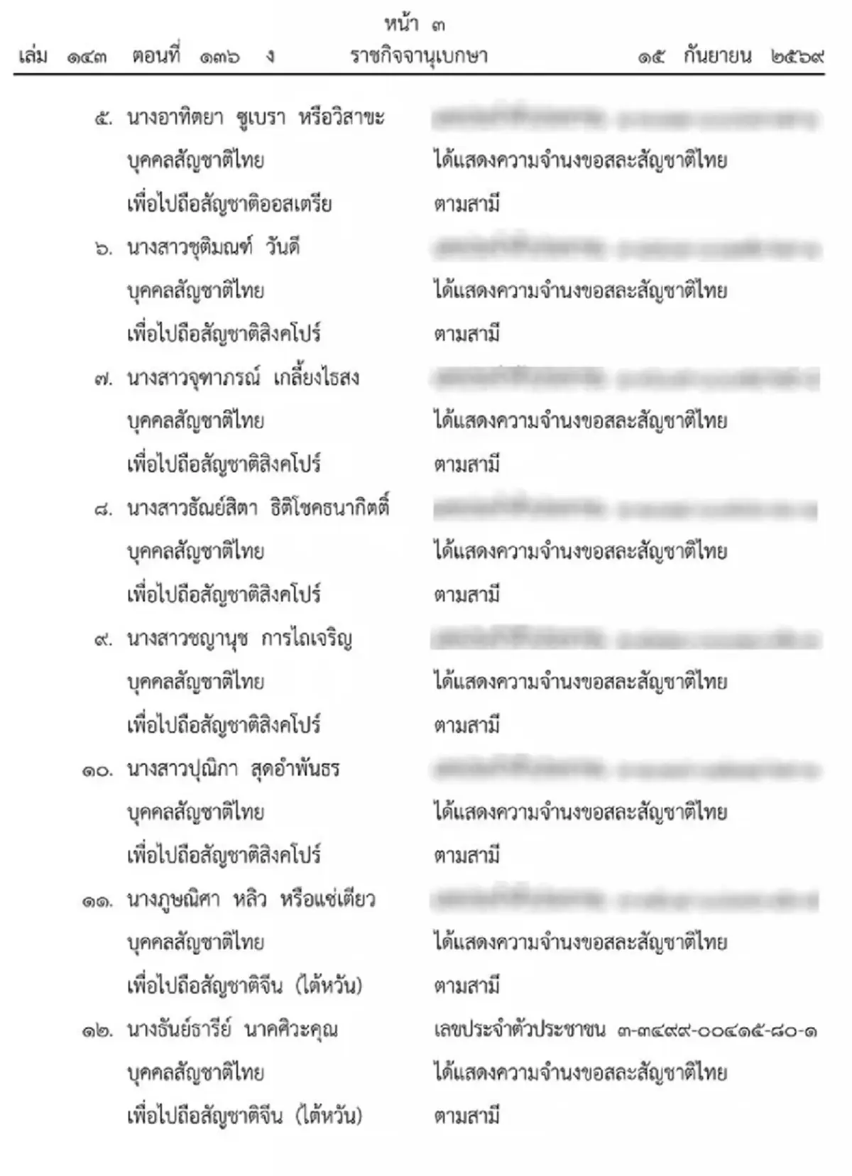 ราชกิจจานุเบกษา เผยแพร่ประกาศ มท. ให้คนไทย 37 ราย สละสัญชาติไทย