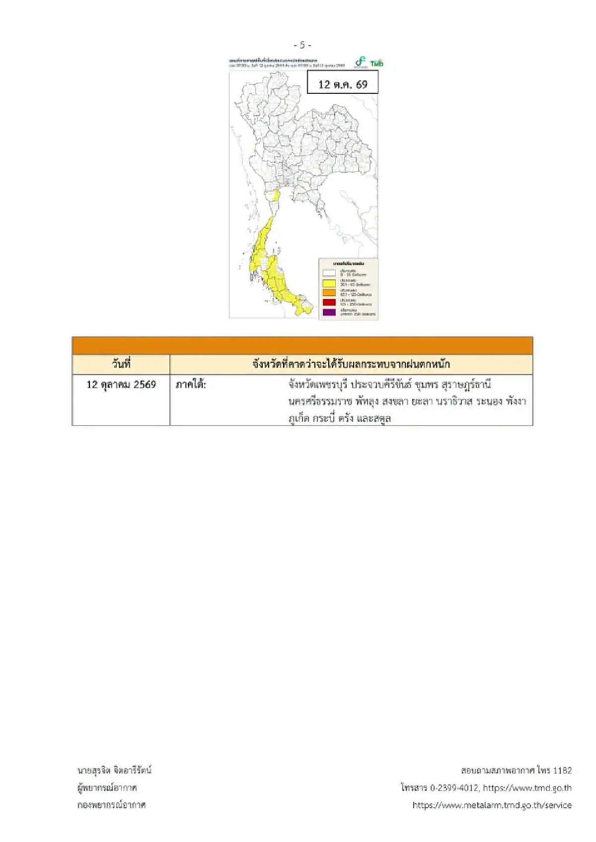 ประกาศ ฉ.5 ฝนตกหนักถึงหนักมาก 9 - 13 ต.ค. เช็ก 16 จังหวัด โดนก่อนวันแรก