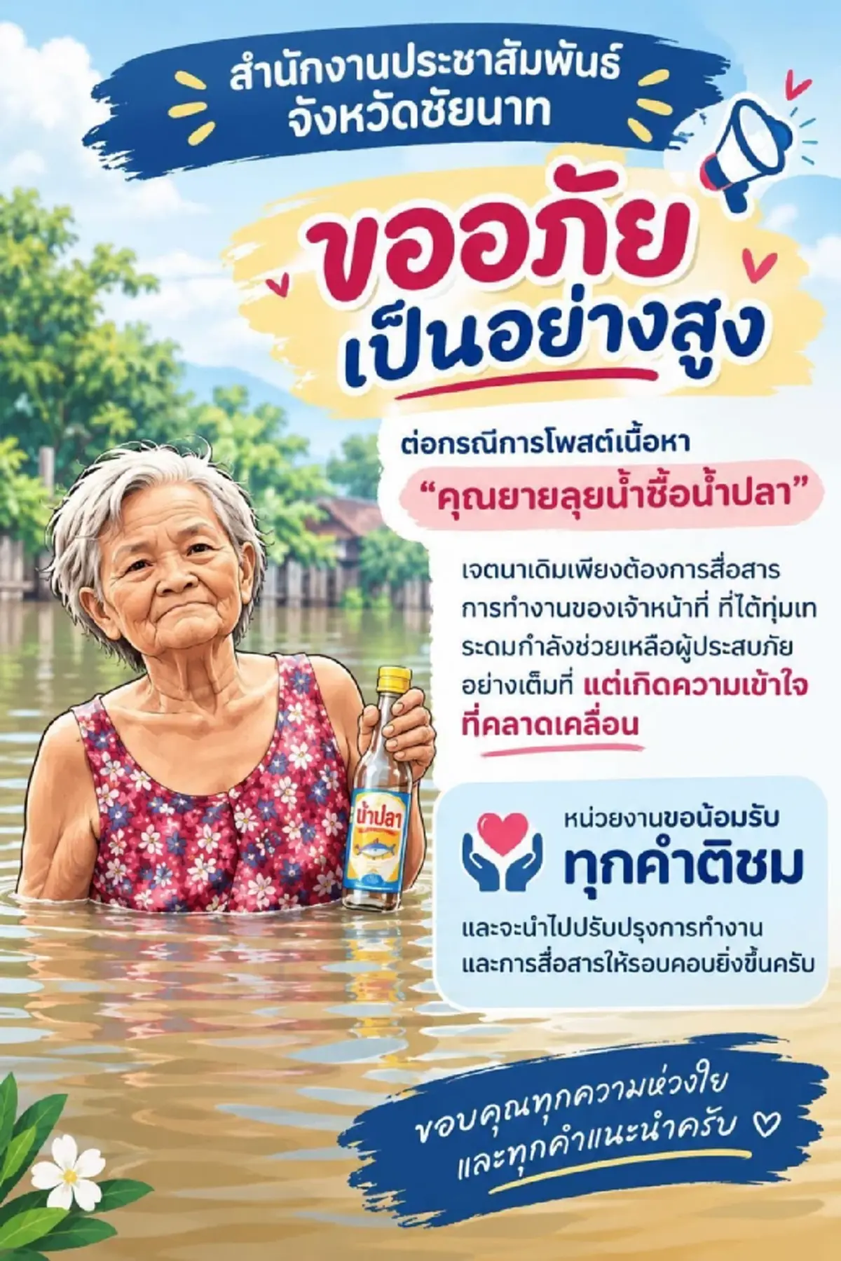 ผู้ว่าฯชัยนาท ขอโทษประชาชน สั่งทุกหน่วยเร่งช่วยชาวบ้านเต็มที่