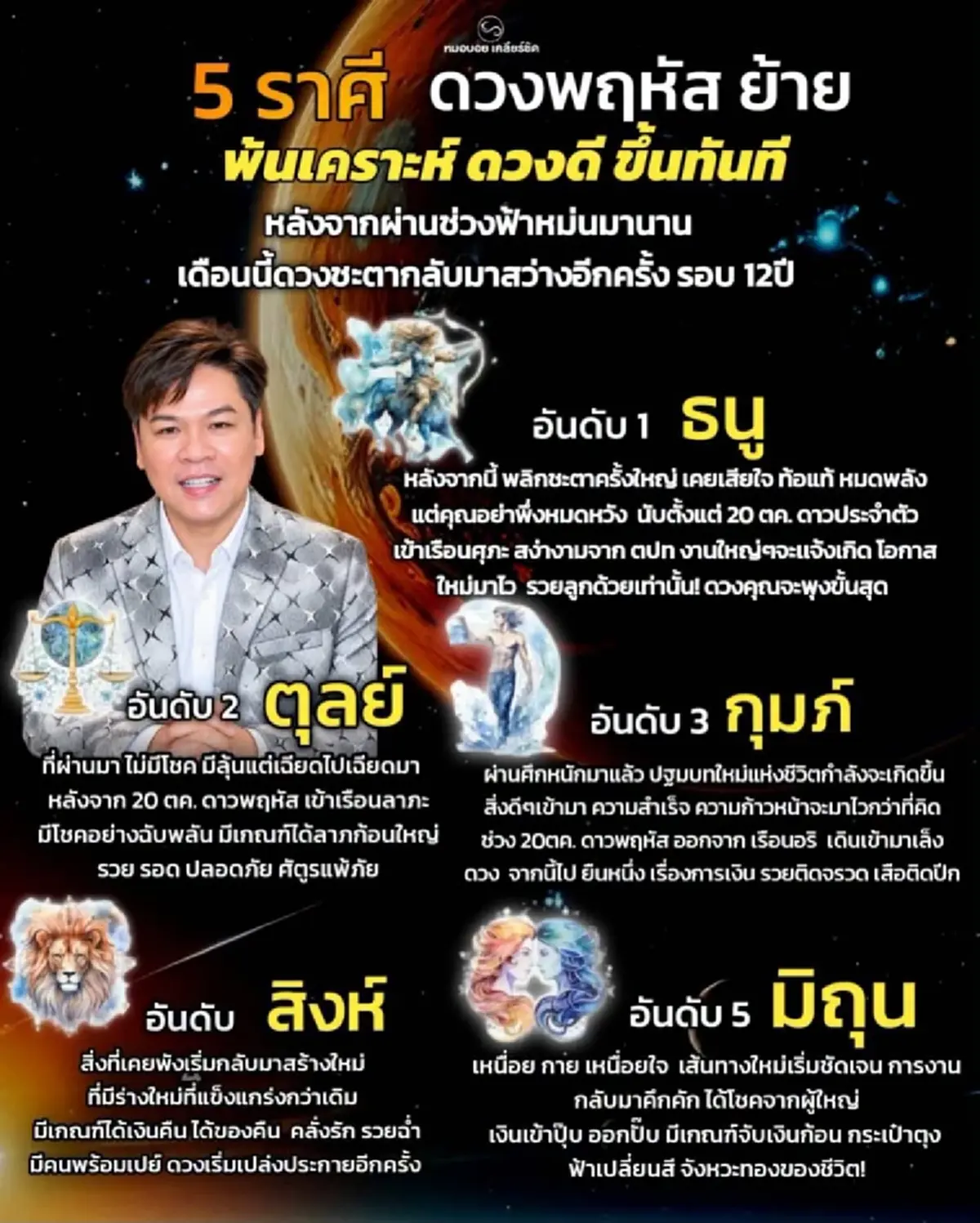 ดาวพฤหัสย้าย ชน "5 ราศี" ดวงดีที่สุด ในรอบ 12 ปี รวยจนฉุดไม่อยู่แล้ว