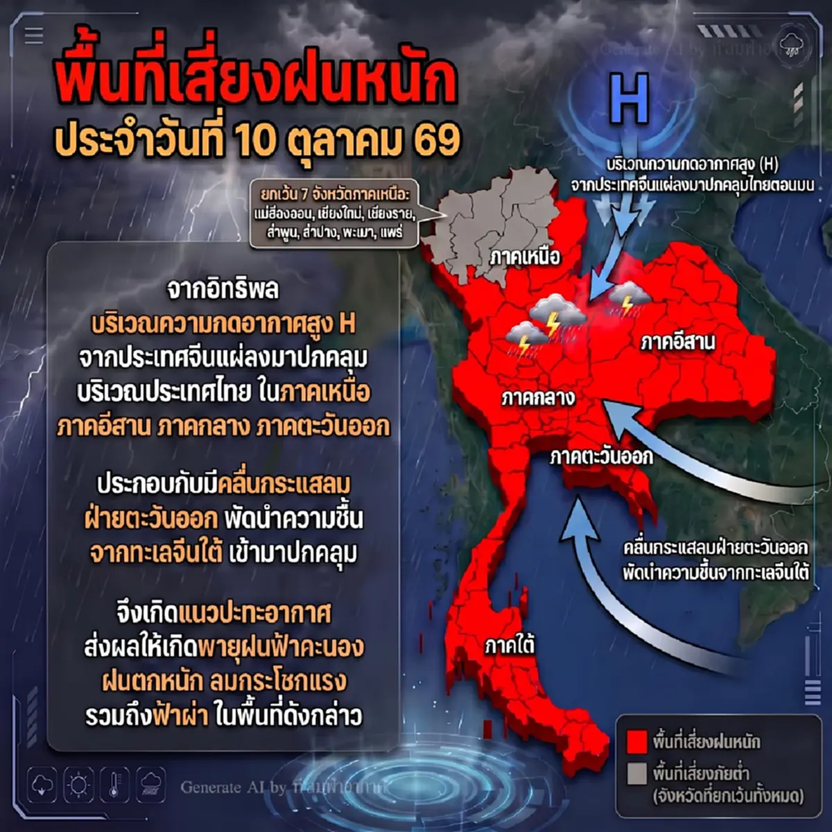 "ที' ลมฟ้า" เปิด 7 จังหวัด อาจรอดฝนถล่มพรุ่งนี้ นอกนั้น เสี่ยงหมด