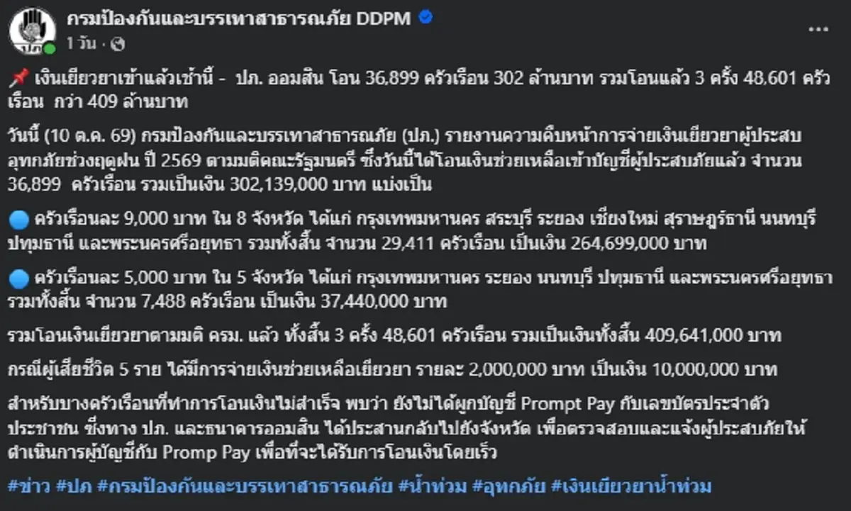 เช็กเลย เงินเยียวยาน้ำท่วม 2569 โอนเข้าบัญชี 8 จังหวัด รอบที่ 3