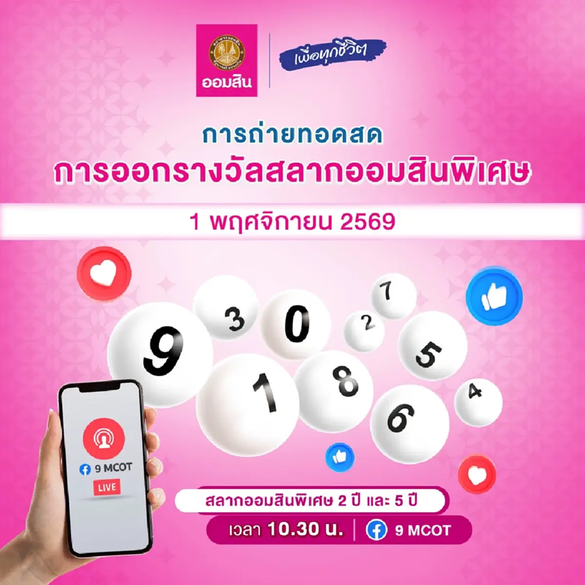 หวยออมสิน 1/11/69 ผลสลากออมสินพิเศษ 2 ปี ผลออมสินพิเศษ 5 ปี 1 พ.ย. 69