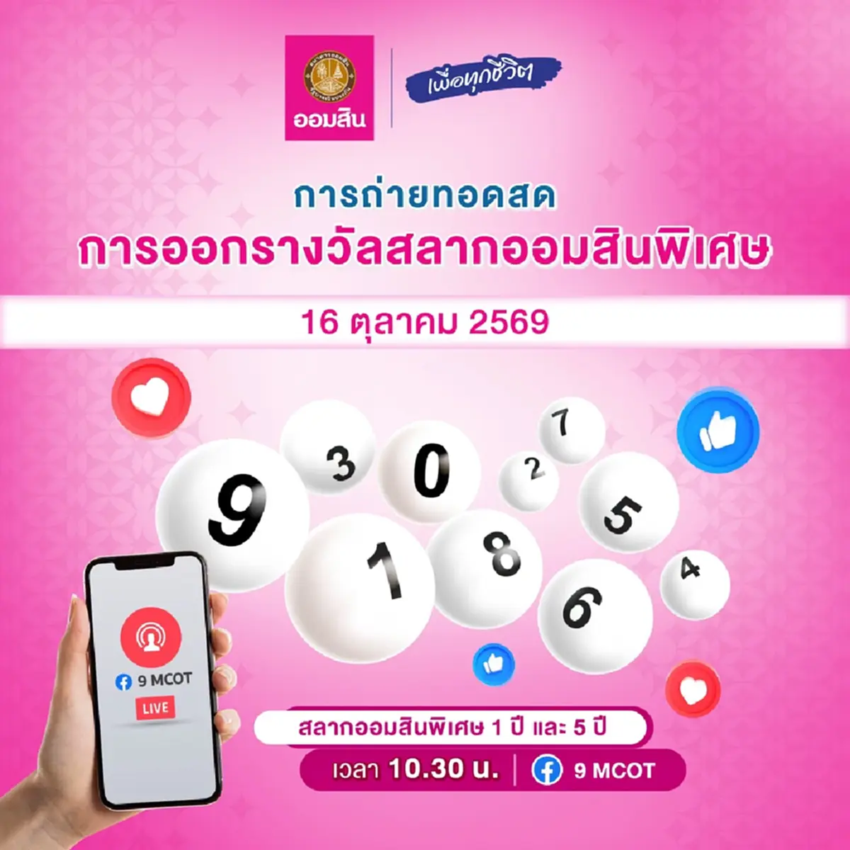 หวยออมสิน 16/10/69 ผลสลากออมสินพิเศษ 1 ปี ผลออมสินพิเศษ 5 ปี 16 ต.ค. 69