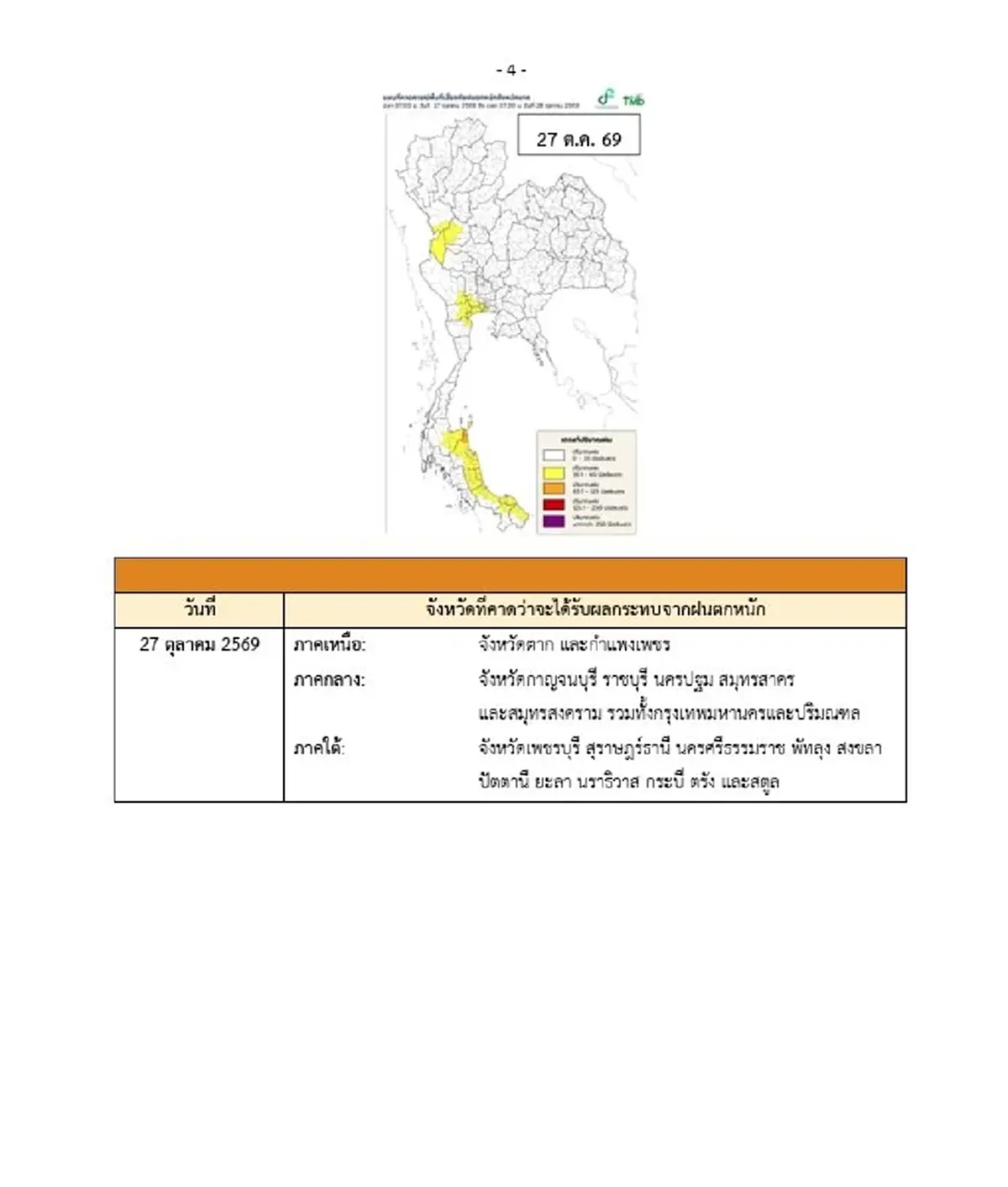 ประกาศ ฉ.4 รับมืออากาศแปรปรวน ฝนตกหนักถึงหนักมาก 25-28 ต.ค.