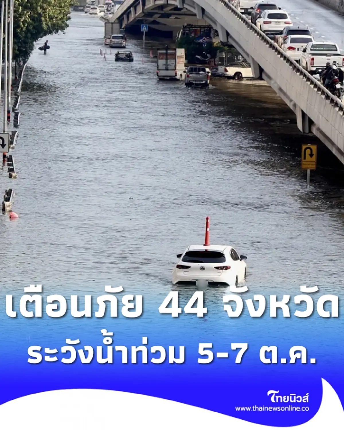 สทนช. เตือน 44 จังหวัด  เฝ้าระวังน้ำท่วมฉับพลัน น้ำป่า 5 - 7 ต.ค. 2569