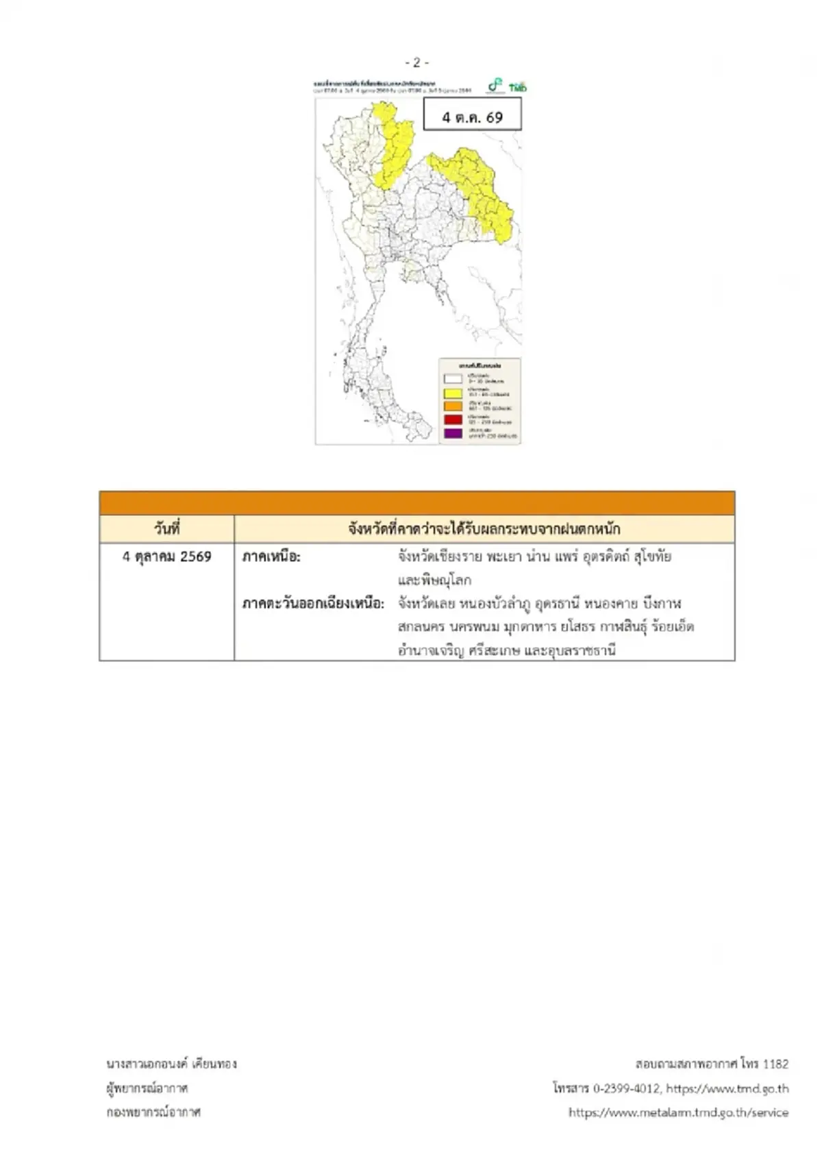 ประกาศ ฉ.2 เตือนอากาศแปรปรวน 4-7 ต.ค. เช็กชื่อจังหวัดฝนตกหนักมาก