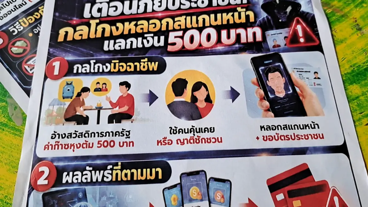 หลอกสแกนหน้าแลก 500! ชาวบ้านวาปีปทุมติดหนี้แอปฯ 2 หมื่น