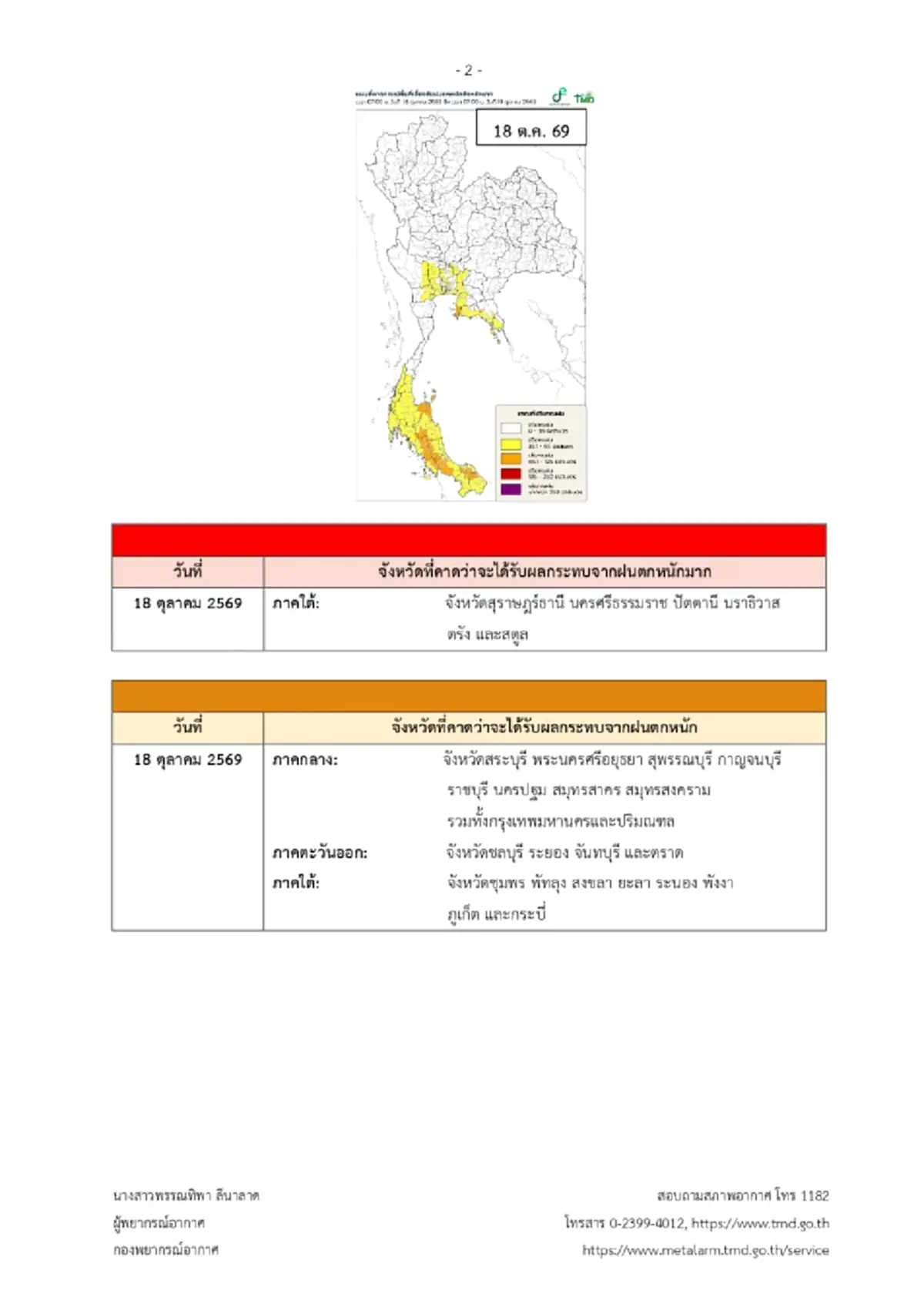 เปิดพื้นที่สีแดง เตือน ฉ.4 ฝนตกหนักถึงหนักมาก ช่วง 18 ถึง 25 ต.ค.นี้