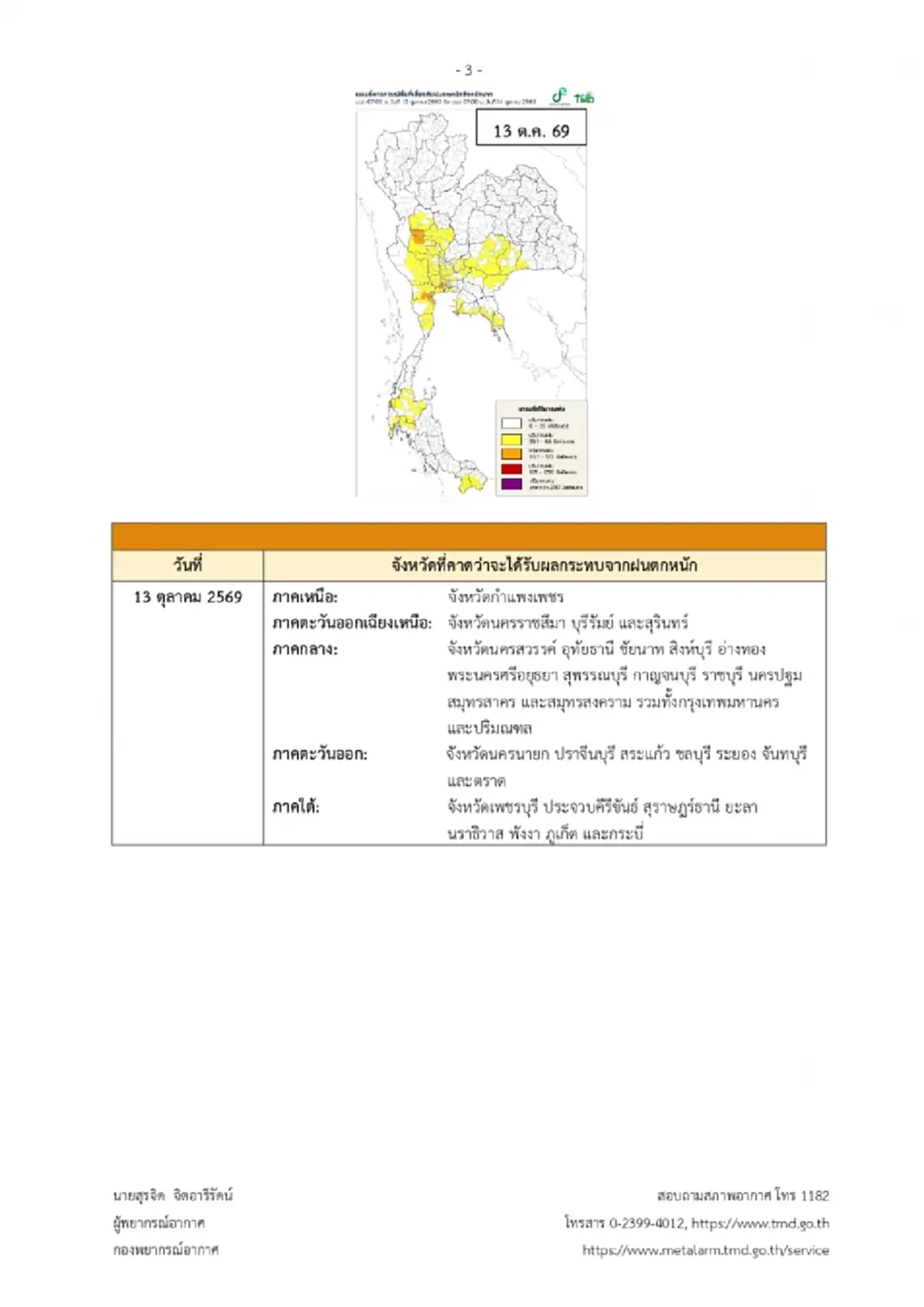 อุตุฯ เตือน ฉ.12 ฝนตกหนักถึงหนักมาก เสี่ยงน้ำท่วมฉับพลัน ถึง 13 ต.ค.