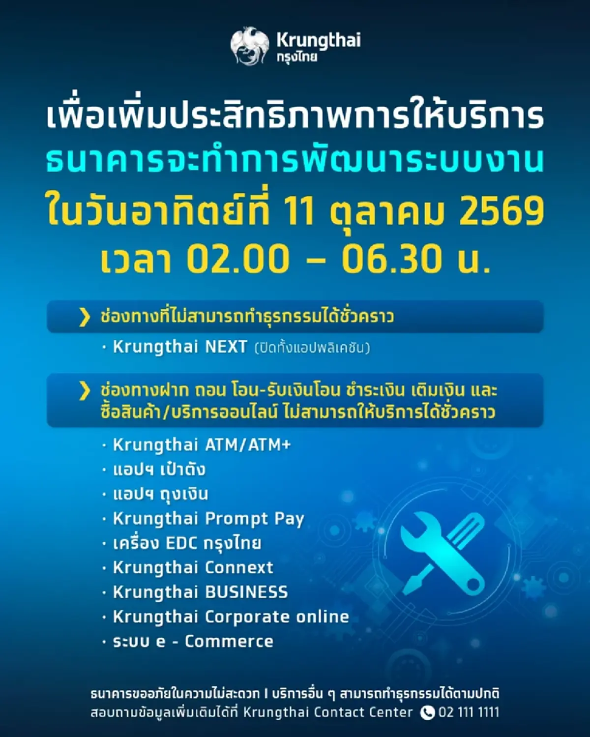 เช็กวัน เวลา กรุงไทย แจ้งปรับปรุงแอปฯ Krungthai NEXT และ เป๋าตัง