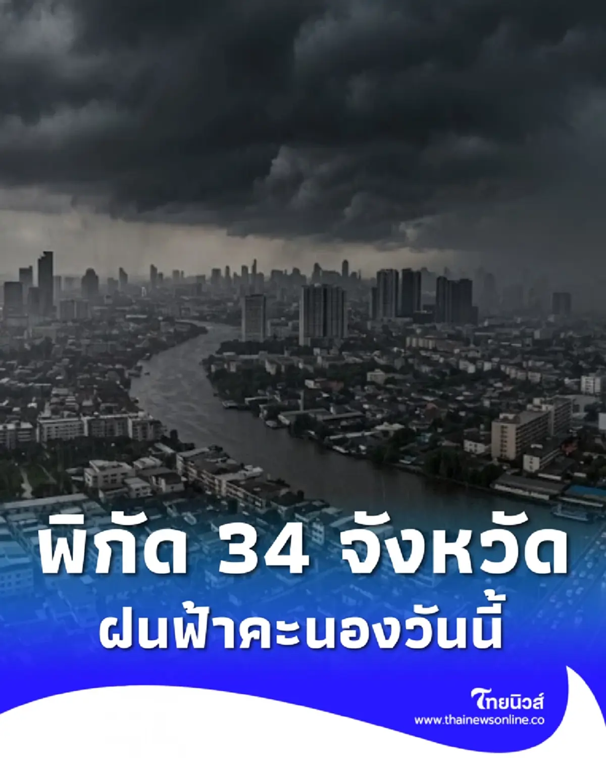 เปิด 34 จังหวัด ระวังอันตรายฝนฟ้าคะนอง ลมกระโชกแรง ฝนตกหนักวันนี้