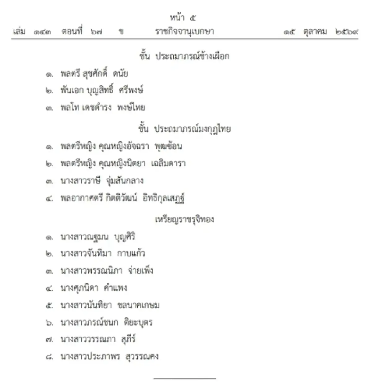 โปรดเกล้าฯ พระราชทานเครื่องราชฯ แก่ข้าราชบริพารในพระองค์ 32 ราย