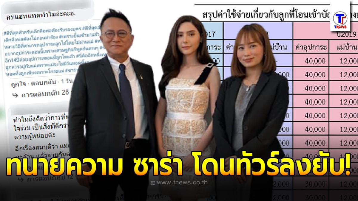 ทนายความ ซาร่า คาซิงกินี แฉค่าดูแลที่ ไมค์ พิรัชต์ จ่ายให้ตลอด 6 ปี แถมเหน็บถอนคำร้อง เจอชาวเน็ตรุมคอมเม้นต์สนั่น