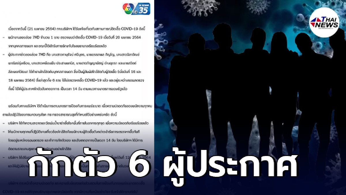 ระส่ำไปทั่ว ช่อง 7HD ประกาศ กักตัว 6 ผู้ประกาศข่าวหลังพนง.ติดโควิด 1 ราย
