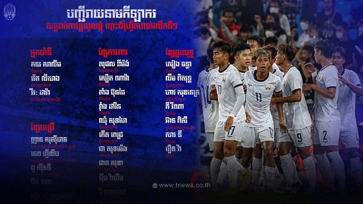 ฟุตบอลกัมพูชา ชุดซีเกมส์2023 ประกาศรายชื่อบินมาไทย เก็บตัวที่เกาะสมุย