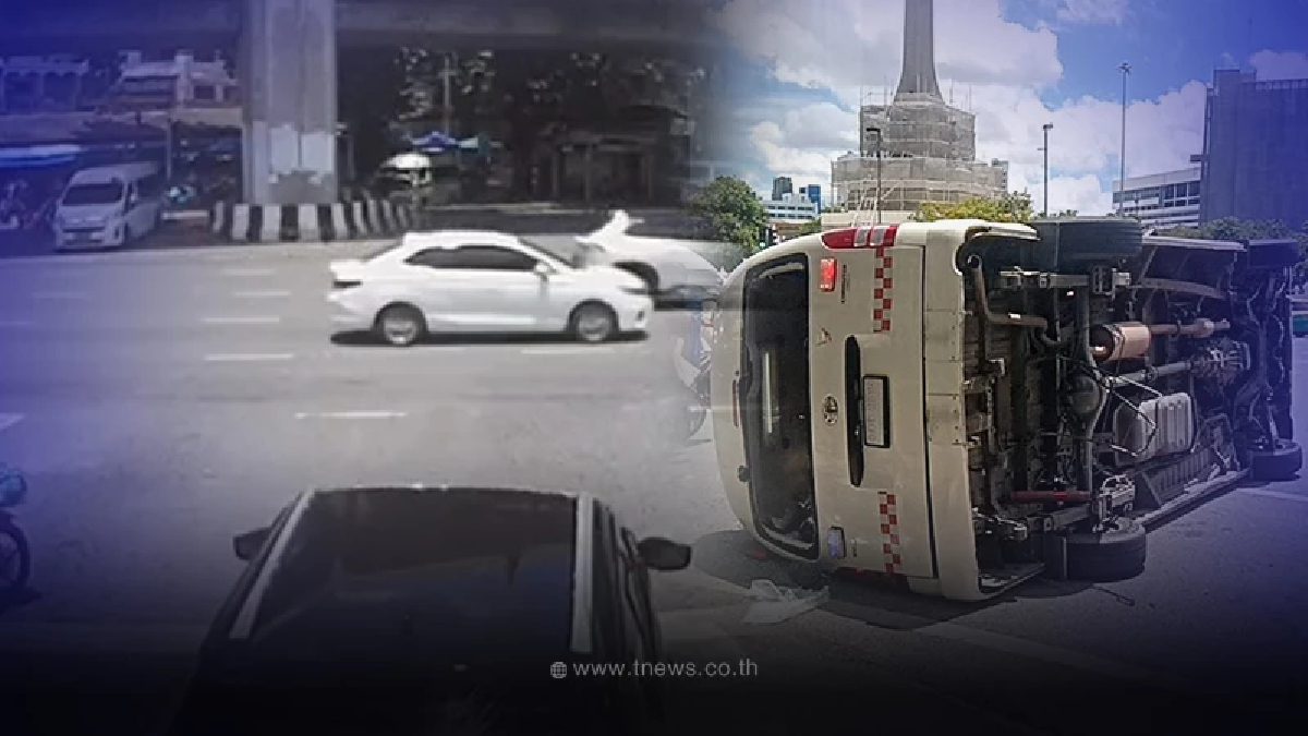 เปิดคลิปกล้องหน้ารถเมล์36 พุ่งชนรถศูนย์เอราวัณฝ่าไฟแดง กลางอนุสาวรีย์ชัย