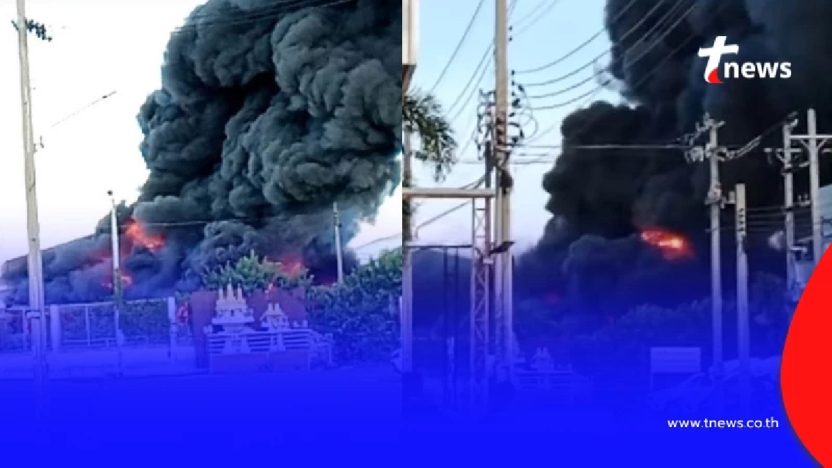ไฟไหม้โรงงาน ซอยวัดหลวงพ่อโต เพลิงโหมหนัก เสียงระเบิดดังเป็นระยะ