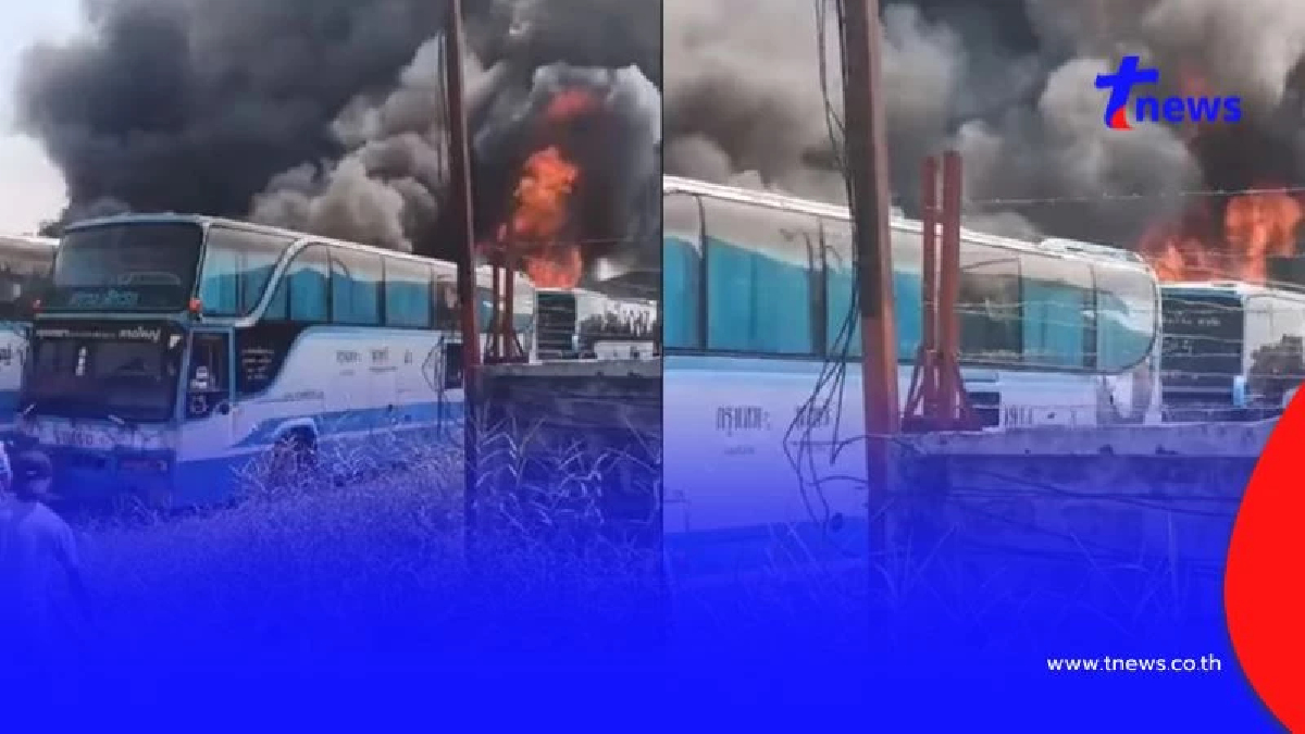 เปิดนาที ไฟไหม้รถทัวร์ 6 คัน ใกล้เต็นท์รถย่านบางแค
