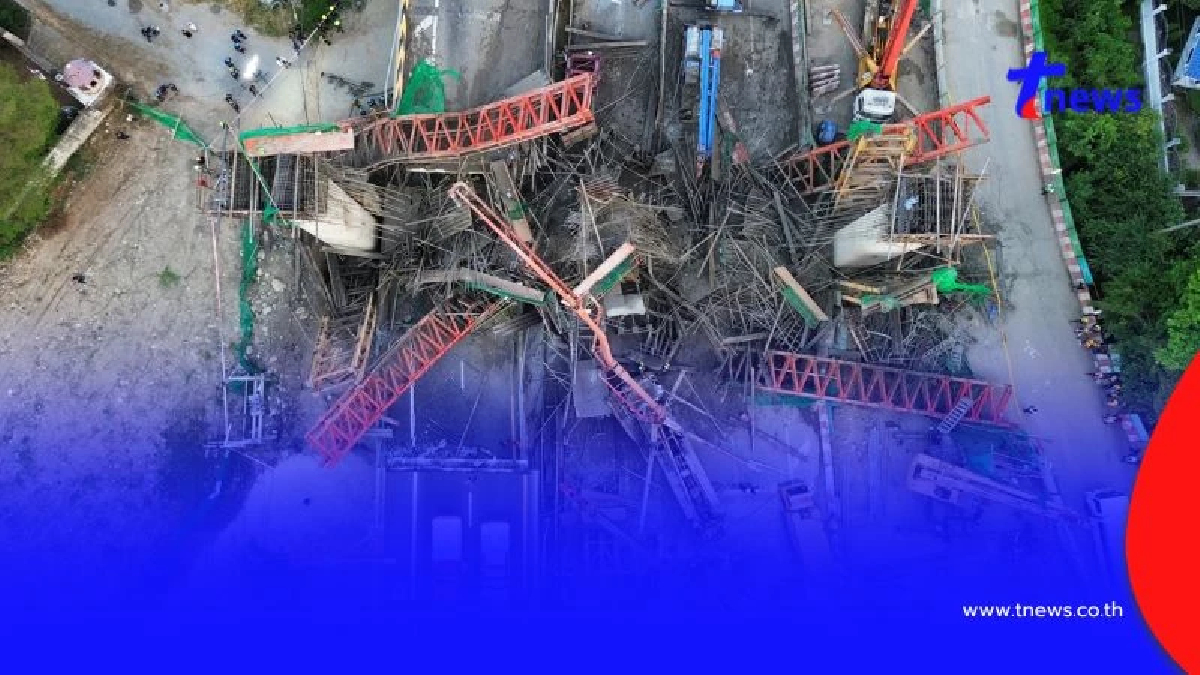คานสะพานทางด่วนถล่ม ถนนพระราม 2 ดับแล้ว 7 ราย ติดใต้ซากอีกเพียบ