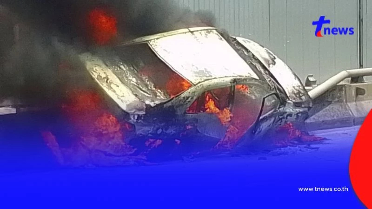 ระทึก แท็กซี่ไฟไหม้ลุกท่วมกลางกรุงฯ มีผู้ได้รับบาดเจ็บ