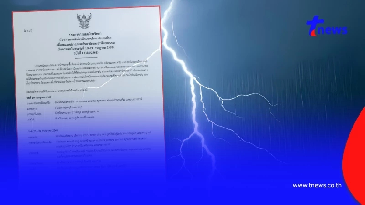 เตือนด่วนฉบับ 4 มรสุมแรง ฝนถล่มหนัก 19 จ. จับตาพายุโซนร้อนวิภา