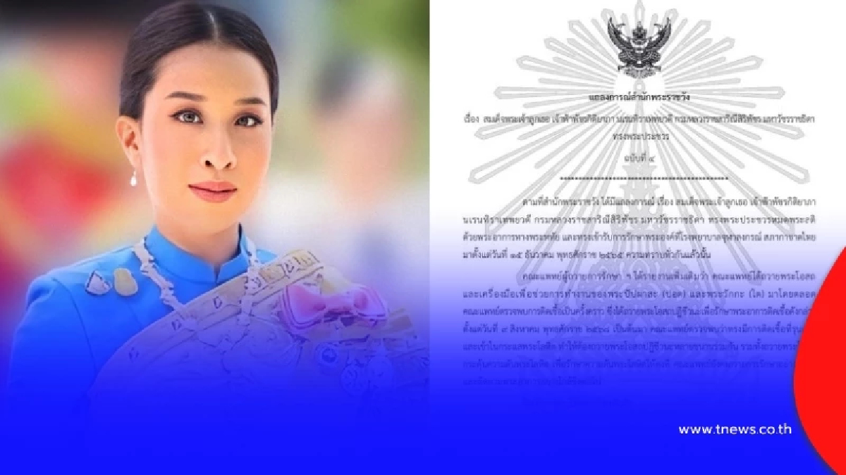 แถลงการณ์สำนักพระราชวัง "เจ้าฟ้าพัชรกิติยาภา" ทรงพระประชวร