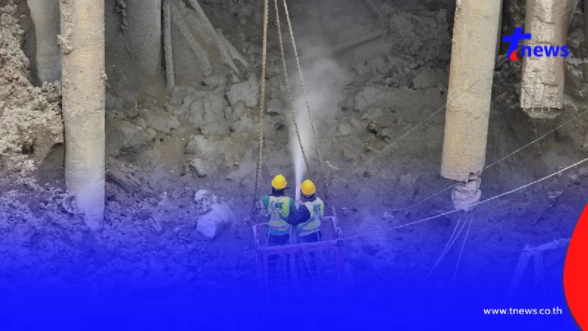 พบ"โพรงใต้ปูน"ถนนทรุดสามเสน ปรับแผนหยุดถมทรายชั่วคราว