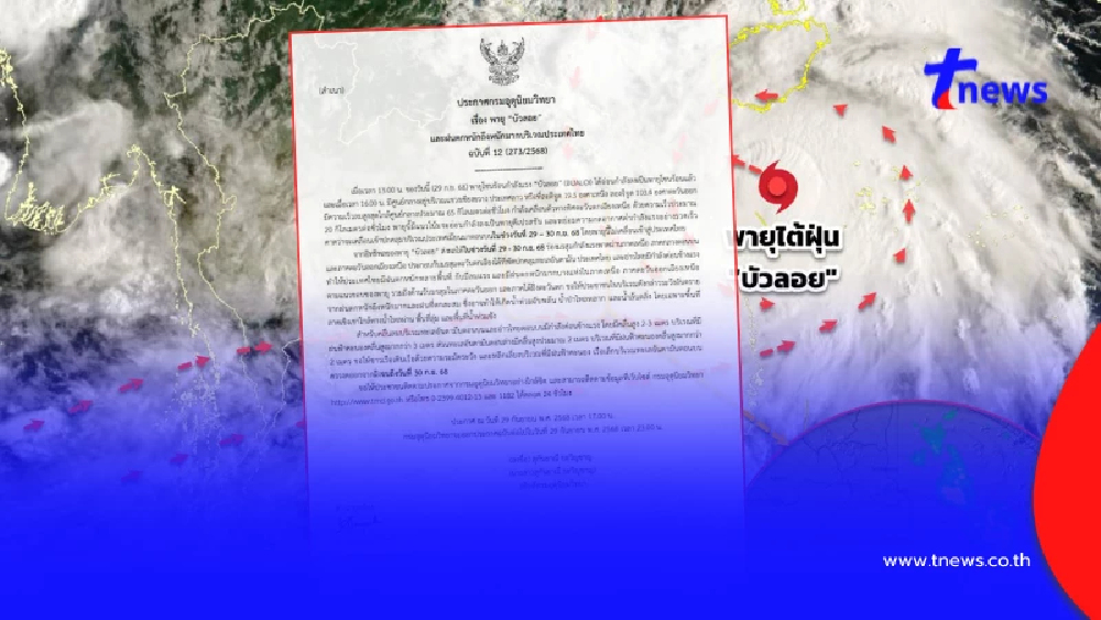 เตือนฉบับ 12 "พายุบัวลอย" อ่อนกำลังแล้ว 33 จังหวัดยังเจอฝนหนัก