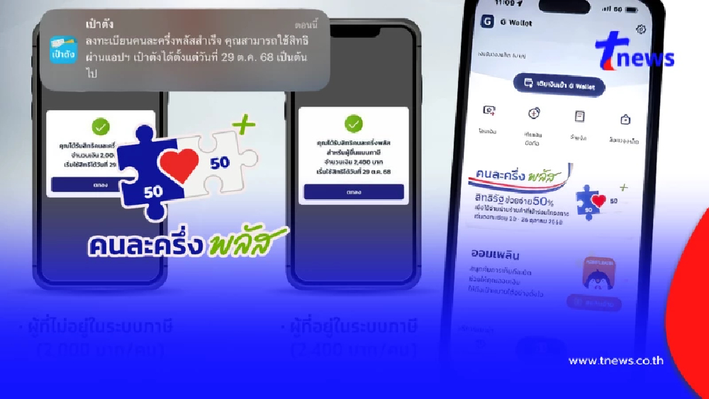 คนละครึ่งพลัส แอปฯเป๋าตัง แจ้งเตือนแบบไหน ลงทะเบียนสำเร็จ