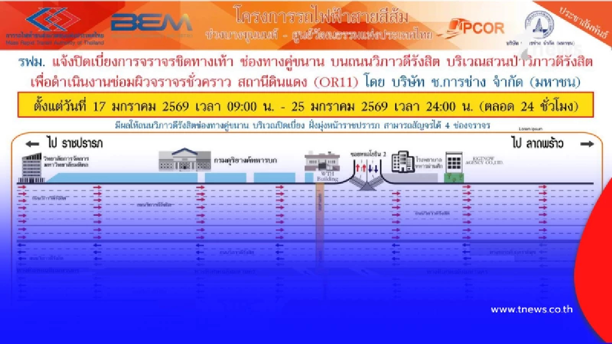 แจ้งปิดเบี่ยงจราจร 24 ชม. ถ.วิภาวดีรังสิต (ขาเข้า) บริเวณสวนป่าฯ เริ่ม 17-25 ม.ค. 69 นี้