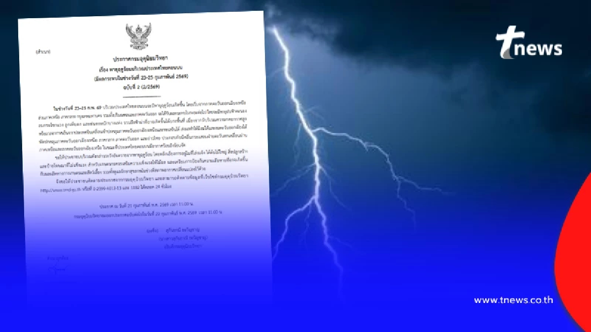 กรมอุตุฯเตือนด่วน ฉ.2 "พายุฤดูร้อน" ถล่ม 23-25 ก.พ. เปิดพิกัดอ่วม