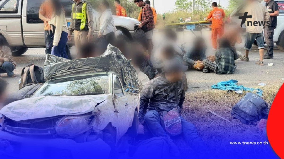 ไล่ล่าต่างด้าวแน่นกระบะ เสียหลักพลิกคว่ำ ค่าเดินทางคนละ130,000