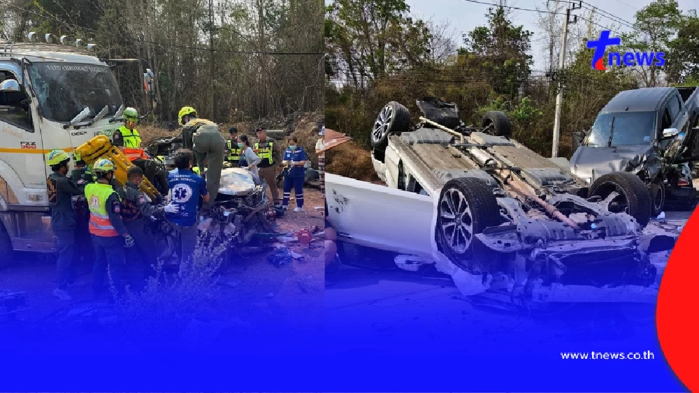 พ่วง 18 ล้อเบรกไม่ทันชนสนั่น 7 คันรวด  เด็กหญิง 3 ขวบรอดปาฏิหาริย์