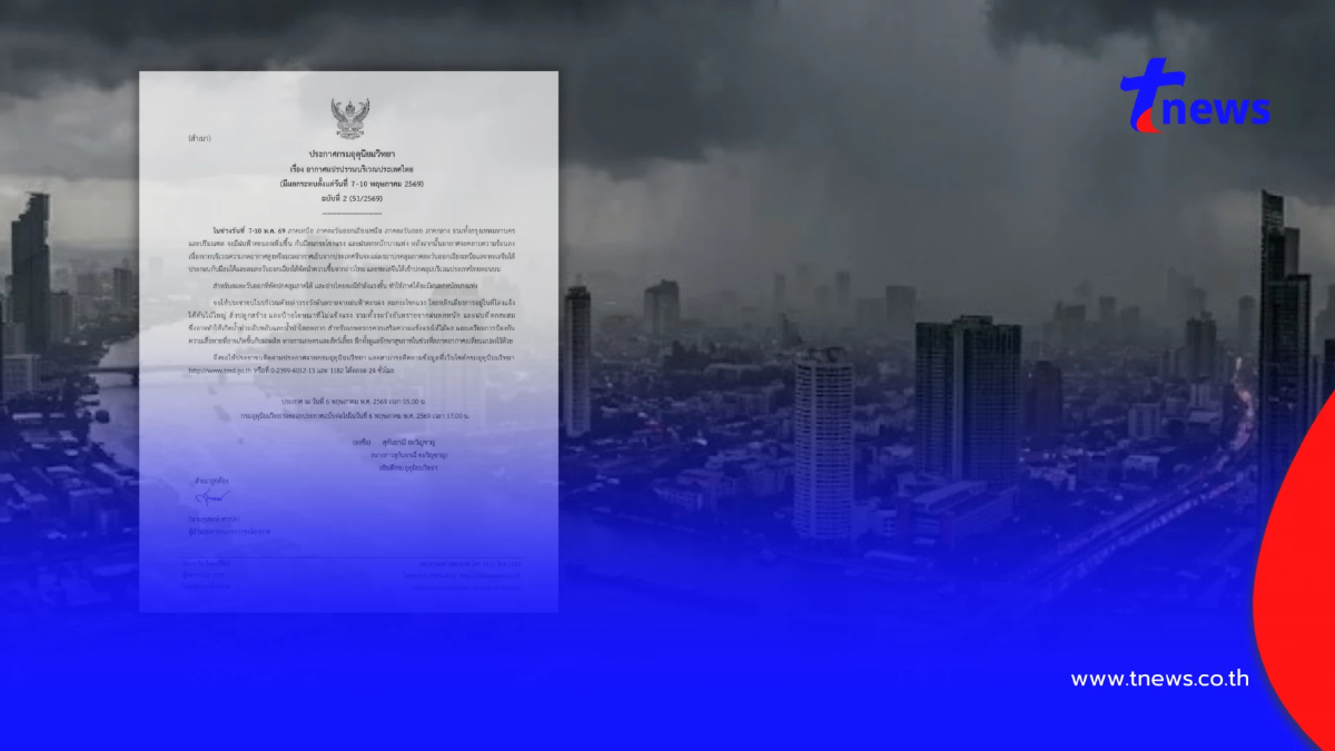 ประกาศ ฉ.2 อากาศแปรปรวน 7-10 พ.ค. เช็กจังหวัดฝนตกหนัก ลมกระโชกแรง