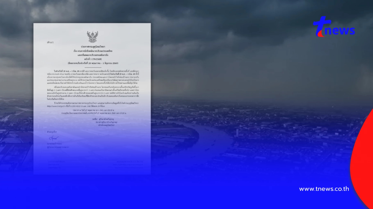 ประกาศ ฉ.1 ฝนตกหนักถึงหนักมาก 28 พ.ค. – 1 มิ.ย. เช็กจังหวัดฝนกระหน่ำ