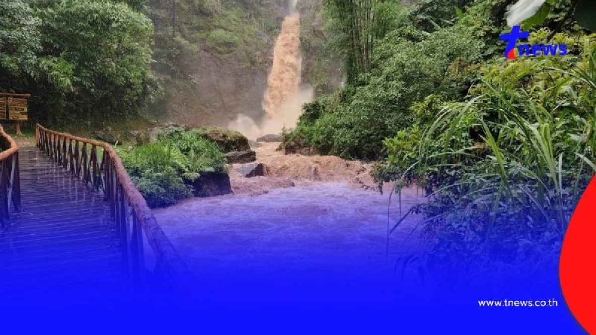ฝนตกไม่หยุด! น้ำตกจ๊อกกระดิ่นน้ำขุ่น-ไหลแรง อุทยานฯ ขอให้ระวัง