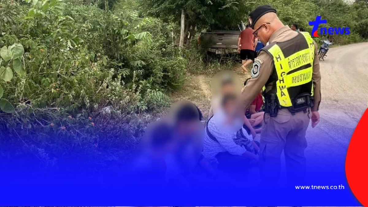 ตร.ทางหลวงไทรโยคไล่ล่าเดือด กระบะซิ่งขนแรงงานเถื่อนหนีสุดชีวิต