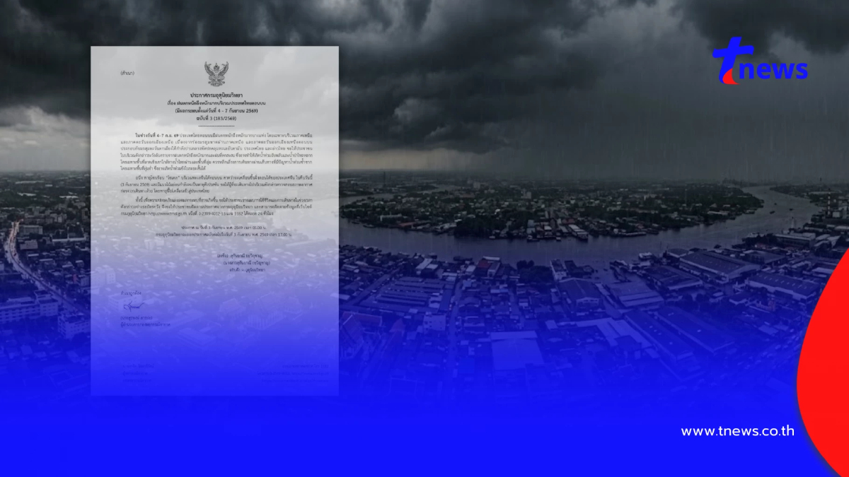 ประกาศ ฉ.3 ฝนตกหนักถึงหนักมาก เช็กชื่อจังหวัดฝนหนัก 4-7 ก.ย. นี้