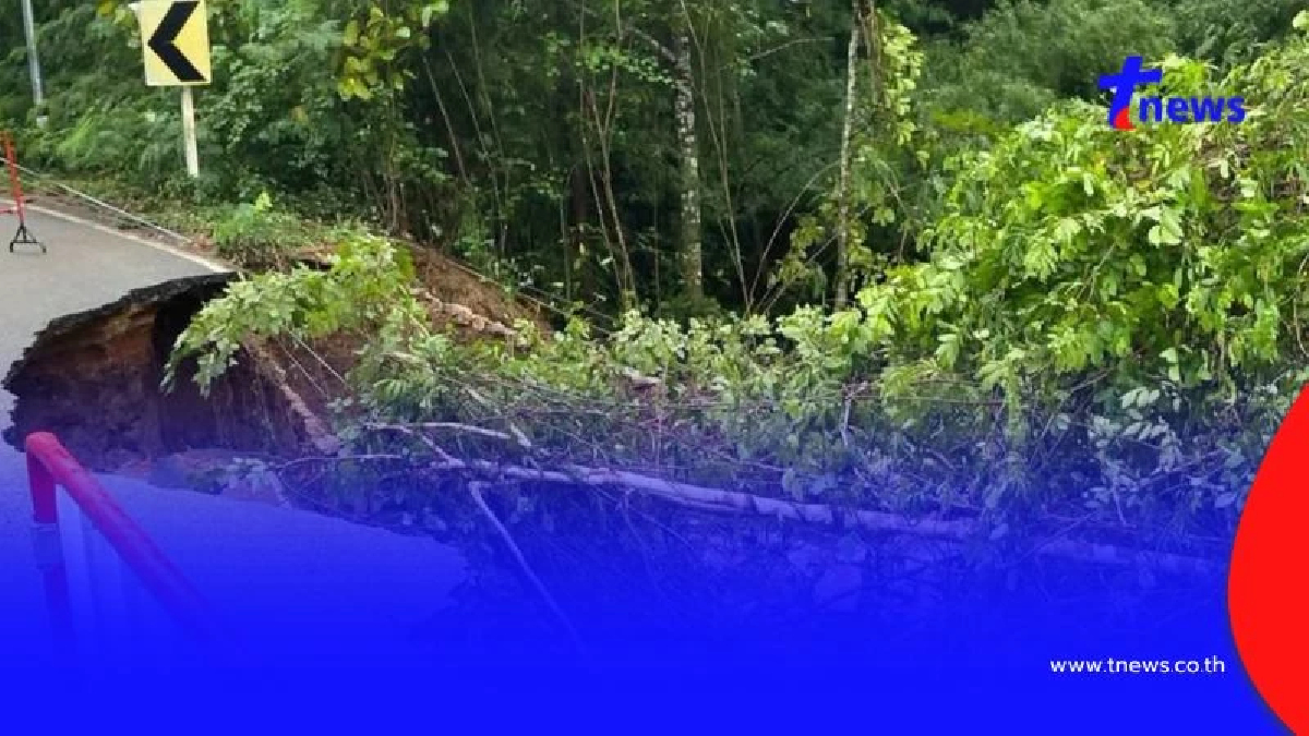 ฝนถล่มสวนผึ้ง! น้ำป่าไหลหลากซัดถนนบ่อหวี–ตะนาวศรีทรุดพัง