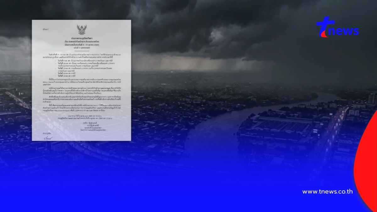 ประกาศ ฉ.3 ฝนหนักระลอกใหม่ 9 - 13 ต.ค. เช็กจังหวัดฝนตกหนักถึงหนักมาก